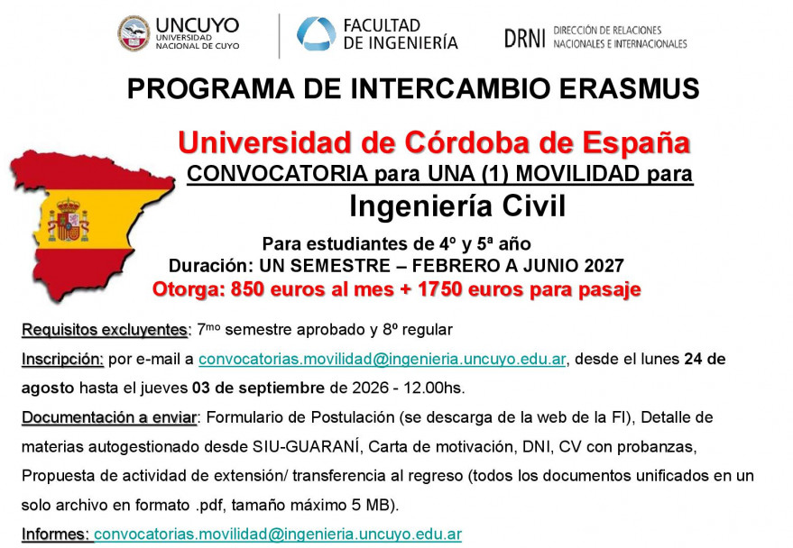 imagen Convocatoria de intercambio con la Universidad de Córdoba de España