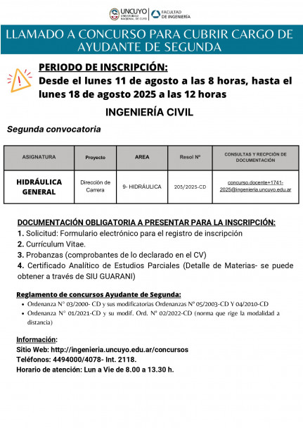 imagen Llamado a concurso de Ayudante de Segunda