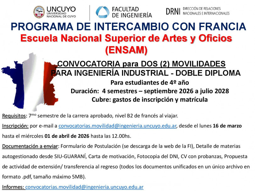 imagen Convocatoria de programas de intercambio de doble diploma con universidades de Francia e Italia