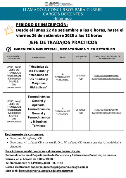 imagen Llamado a concursos docentes de la Facultad de Ingeniería