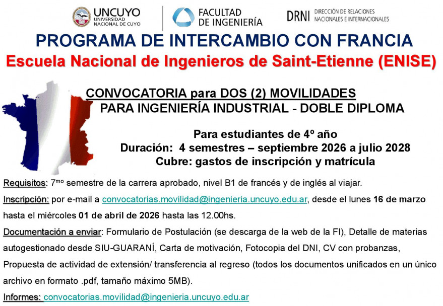 imagen Convocatoria de programas de intercambio de doble diploma con universidades de Francia e Italia