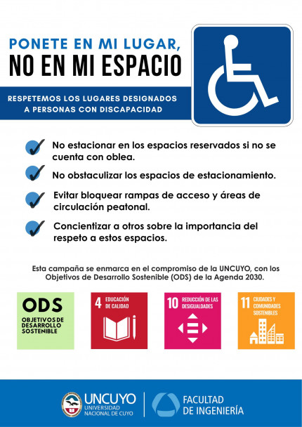 imagen La Facultad refuerza la concientización sobre el respeto a estacionamientos para personas con discapacidad