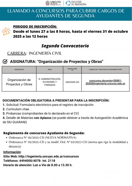 imagen Llamado a concurso de Ayudante de Segunda