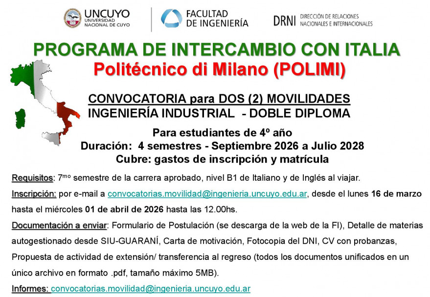 imagen Convocatoria de programas de intercambio de doble diploma con universidades de Francia e Italia
