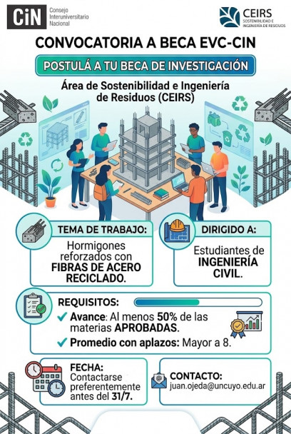 imagen Convocatoria a beca de Estímulo a la Vocación Científica para estudiantes de Ingeniería Civil