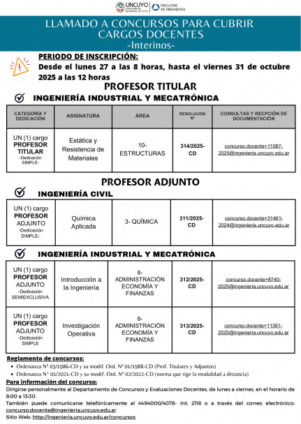 imagen Llamado a concursos docentes de la Facultad de Ingeniería