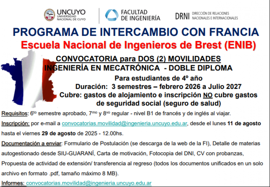 imagen Se abre convocatoria para programas de Intercambio con universidades de Francia