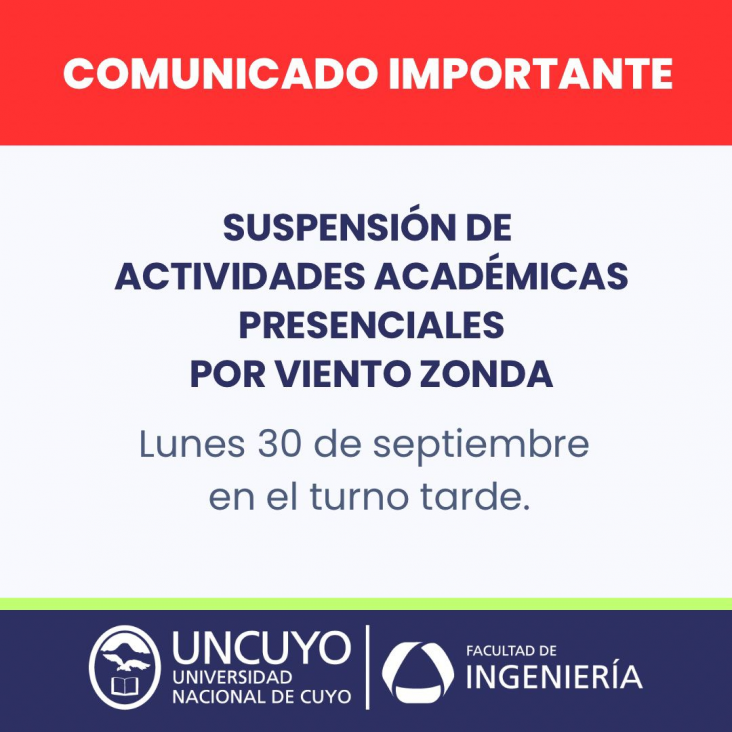 imagen Suspensión de actividades académicas por viento zonda