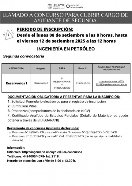 imagen Llamado a concurso de Ayudante de Segunda