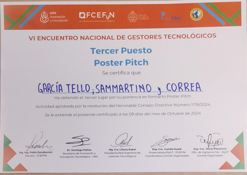 imagen El proyecto obtuvo el tercer puesto en su ponencia de Poster Pitch