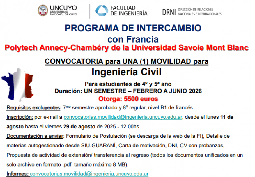 imagen Se abre convocatoria para programas de Intercambio con universidades de Francia