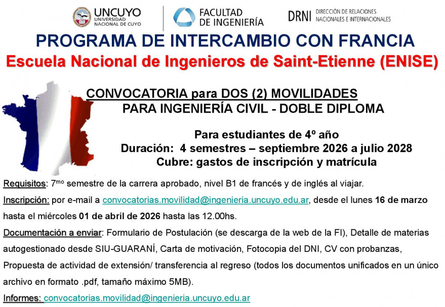 imagen Convocatoria de programas de intercambio de doble diploma con universidades de Francia e Italia