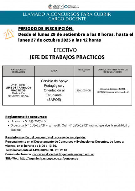imagen Llamado a concursos docentes de la Facultad de Ingeniería