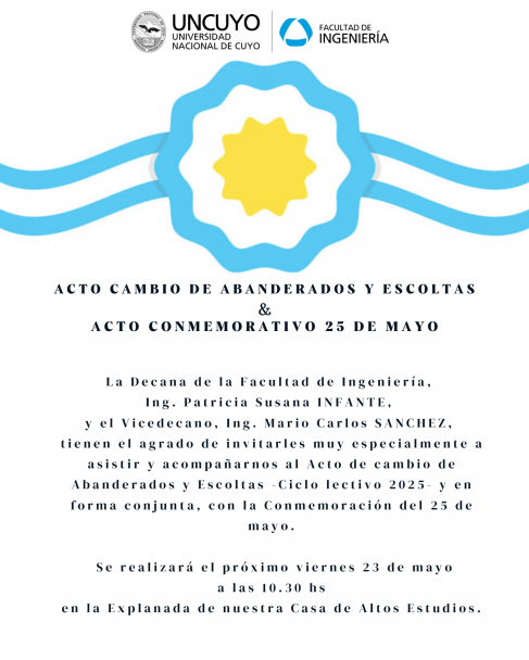 imagen Invitación acto de cambio de abanderados y escoltas, y conmemoración del 25 de Mayo 