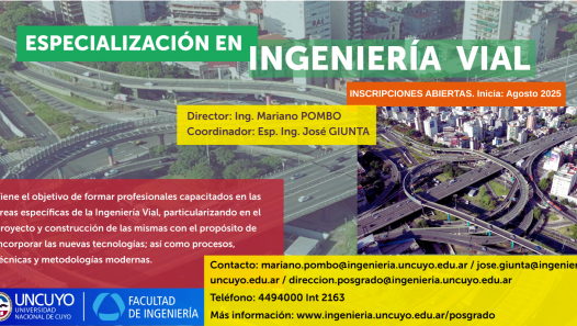 imagen Inscripciones abiertas para la Especialización en Ingeniería Vial