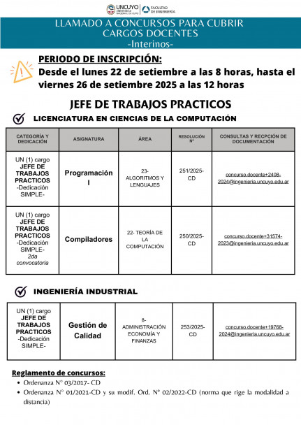 imagen Llamado a concursos docentes de la Facultad de Ingeniería